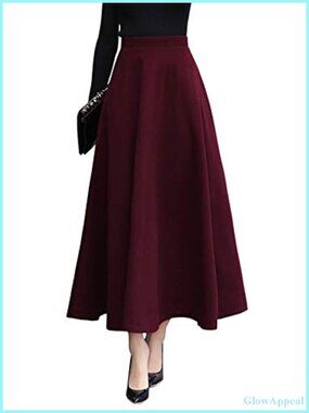 Wool Blend High Waist A-Line Flared Swing Maxi Long Winter Skirt